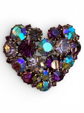 Karu Arke Inc Women Vintage Heart Brooch Purple Aurora Crystal Rhinestone